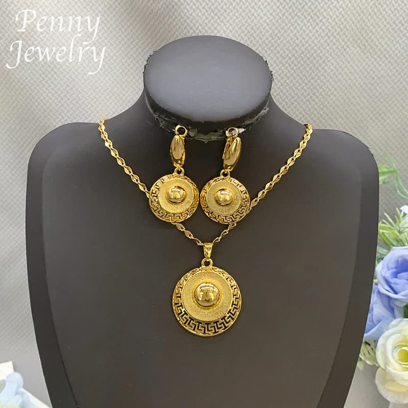 Ensemble de bijoux plaqué or 18 carats pour femme, collier et boucles d'oreilles, fête des patients africains, cadeaux de mariage, luxe, original, 2 pièces