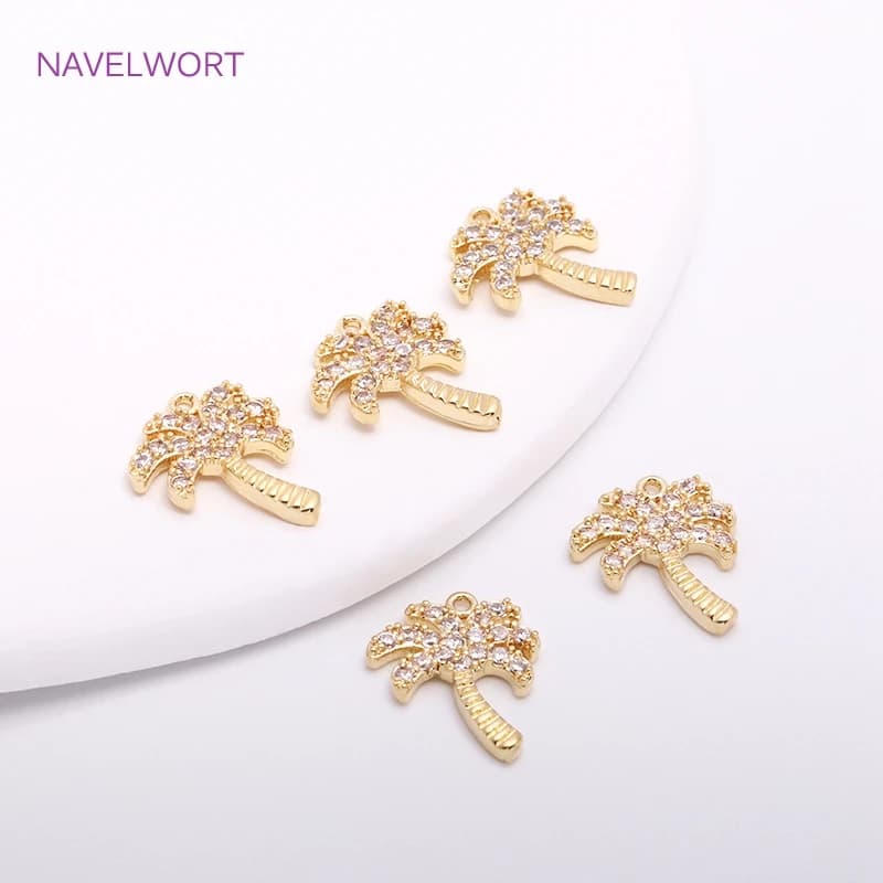 Mini pendentifs en forme de palmier plaqué or 14K, incrustés de Zircon de haute qualité, pour bricolage, accessoires de fabrication de boucles d'oreilles à la mode