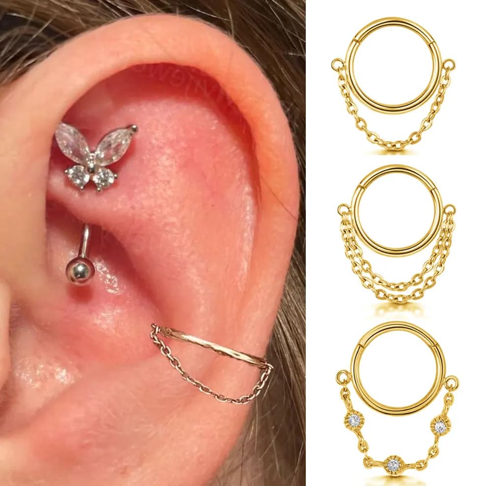 16G chaîne en acier inoxydable conque oreille Piercing articulé Clicker Segment Septum oreille anneau Cartilage dormeur boucle d'oreille Helix Piercing