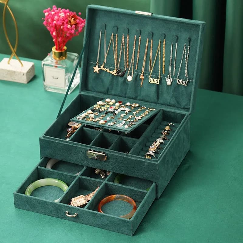 Boîte à bijoux en flanelle LENNIK avec serrure, boîte de rangement pour bijoux, boîte à bijoux de mariage, boîte à bijoux de princesse chinoise, boîte à bijoux européenne