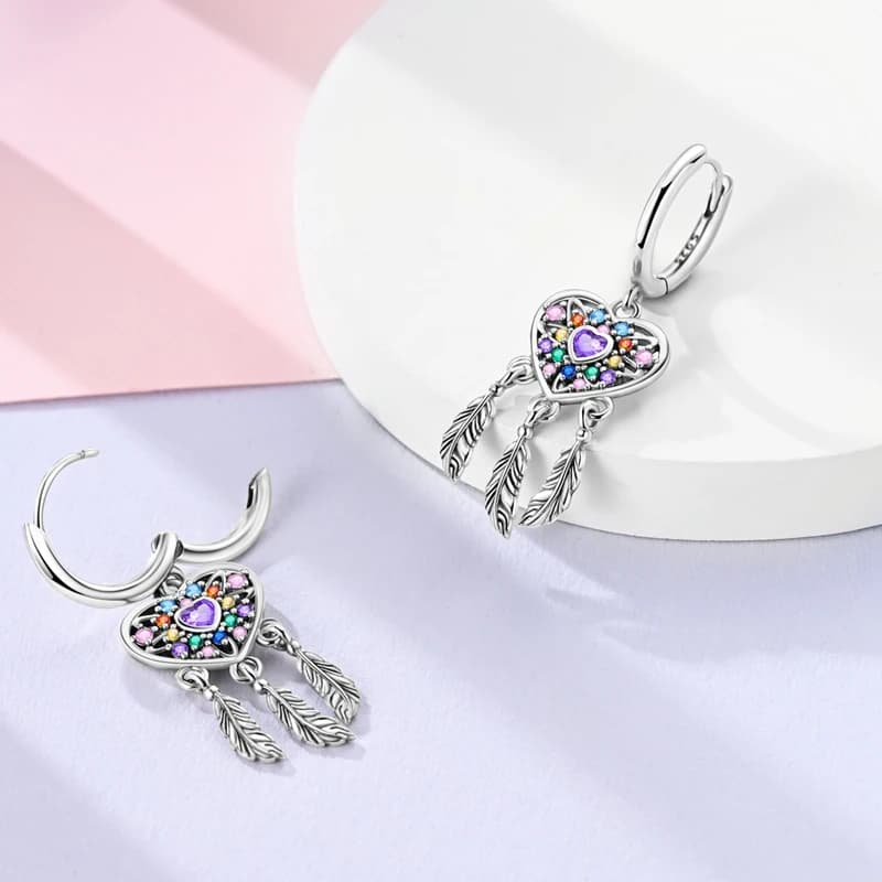 Boucles d'oreilles attrape-rêves en forme de cœur, en argent Sterling 925, originales pour femmes, bijoux de fête d'anniversaire, à faire soi-même, à la mode, cadeau, offre spéciale