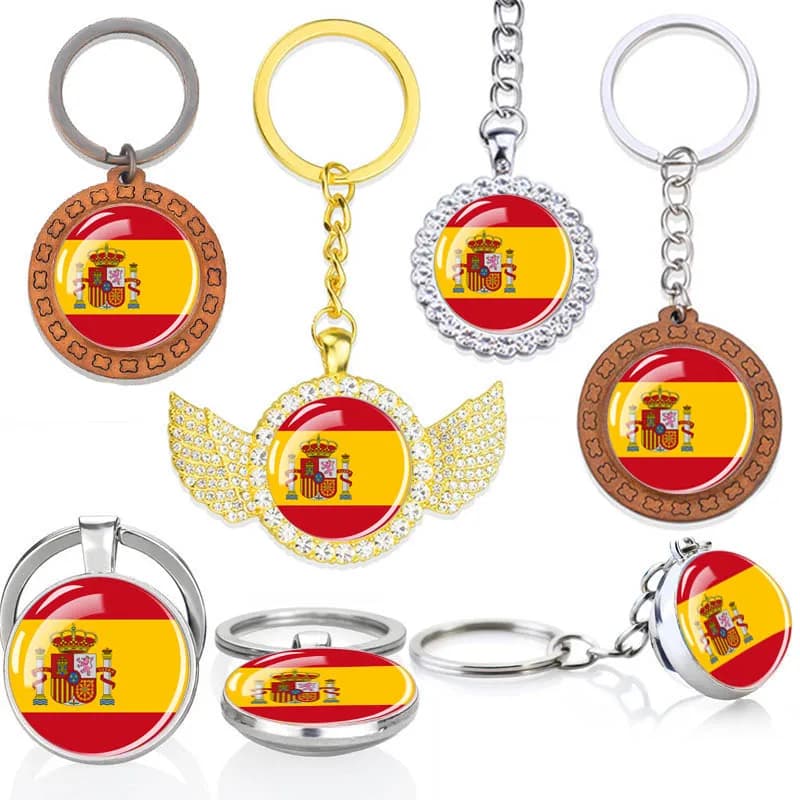 Esspoc Espagne drapeau porte-clés breloques cristal porte-clés patriot Souvenir femmes hommes cadeaux drapeaux espagnols verre bijoux