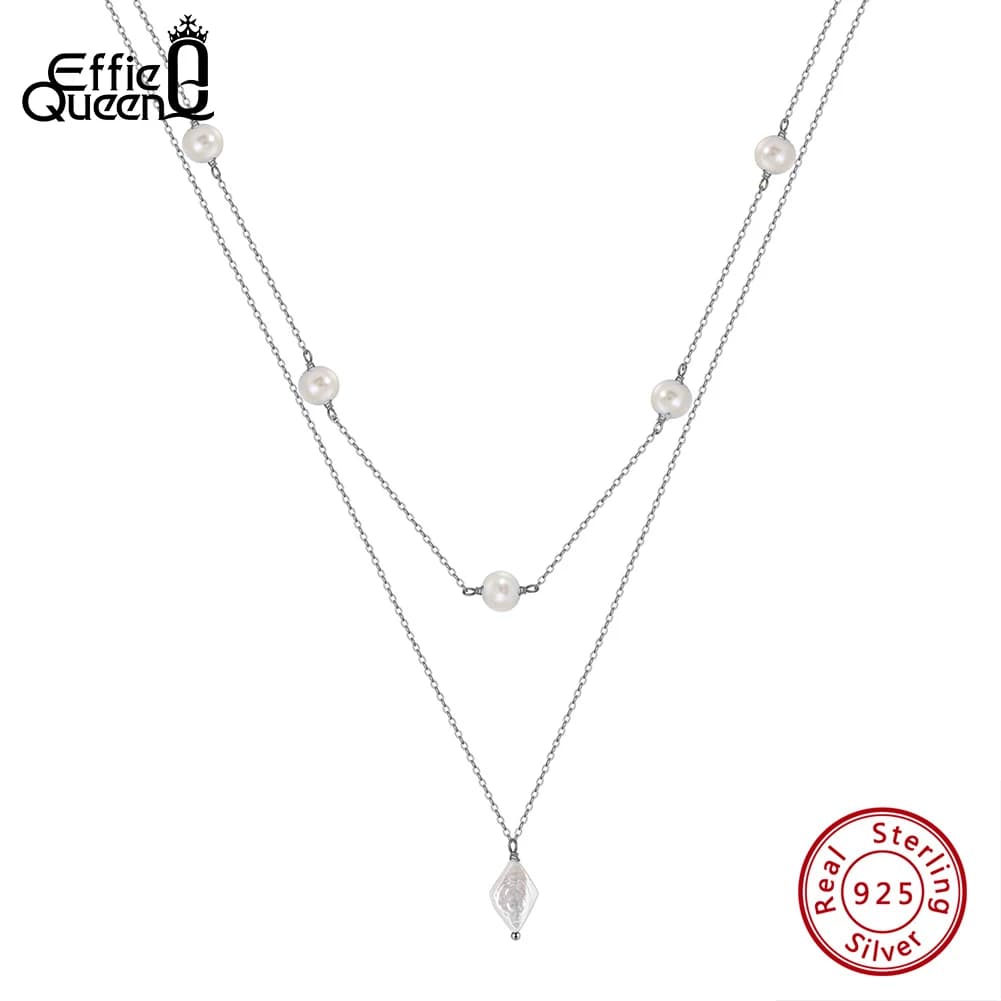 EFFIE QUEEN Collier en argent sterling 925 à deux couches en forme de Y avec pendentif en perles d'eau douce naturelles, cadeau BQN14