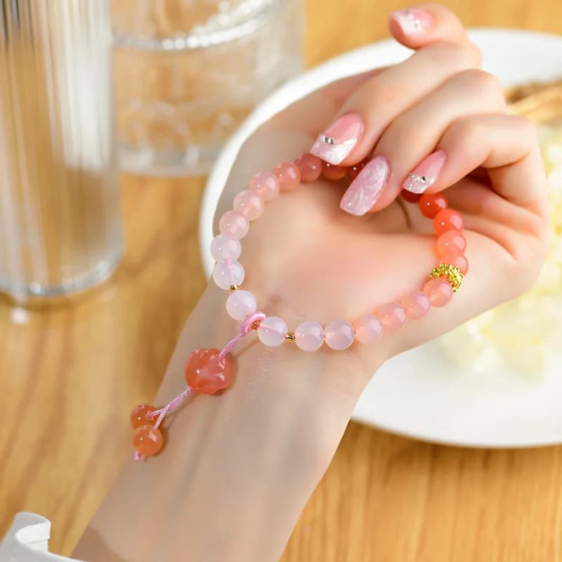 Bracelet en Agate Yanyuan naturelle à brin unique, griffe de chat dégradée de couleur bonbon, bijoux frais pour femmes, cadeau de vacances
