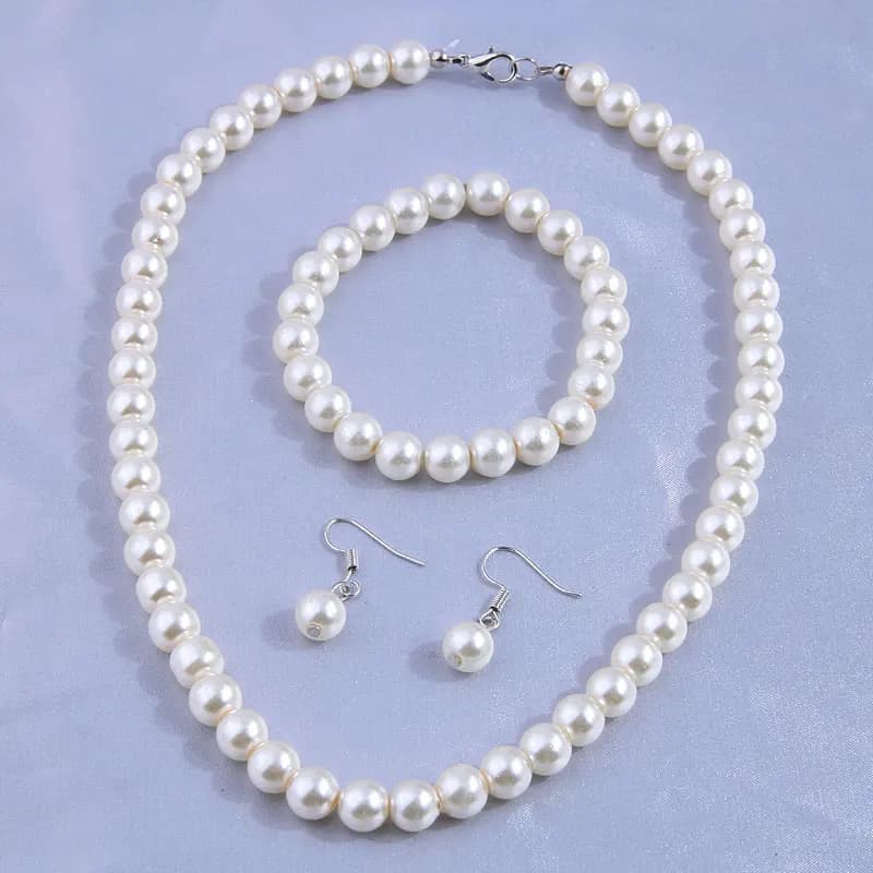 Ensemble de bijoux en perles simulées, bijoux de mariage faits à la main, collier ras du cou, boucles d'oreilles, bracelet simple, mode coréenne, bijoux pour patients