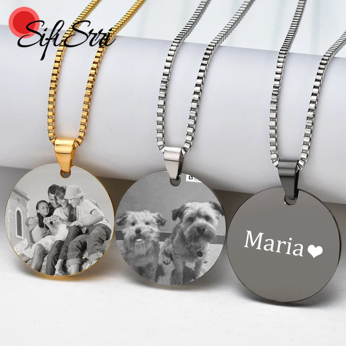 Sifisrri-Collier en acier inoxydable avec image gravée