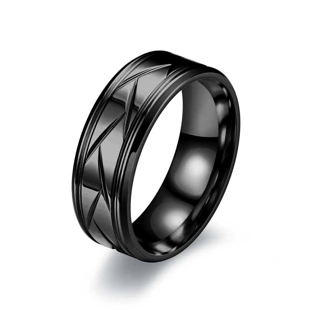 Bague en acier inoxydable noir pour hommes et femmes