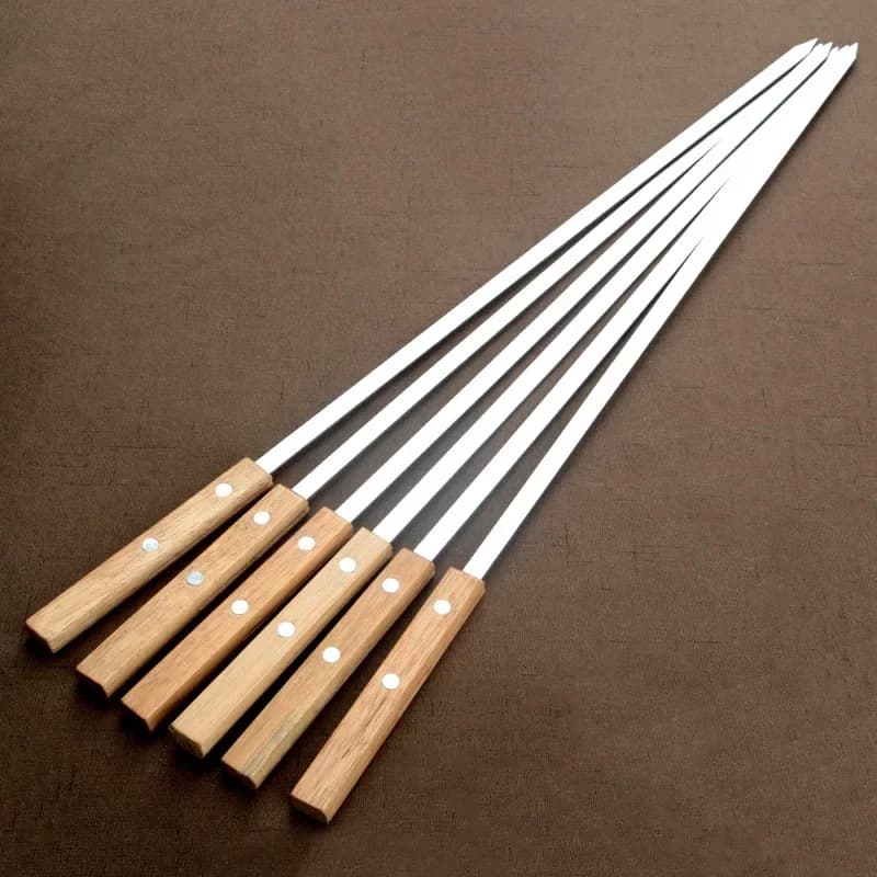 Brochettes Kabob 55 cm brochette de barbecue plate en acier inoxydable avec manche en bois