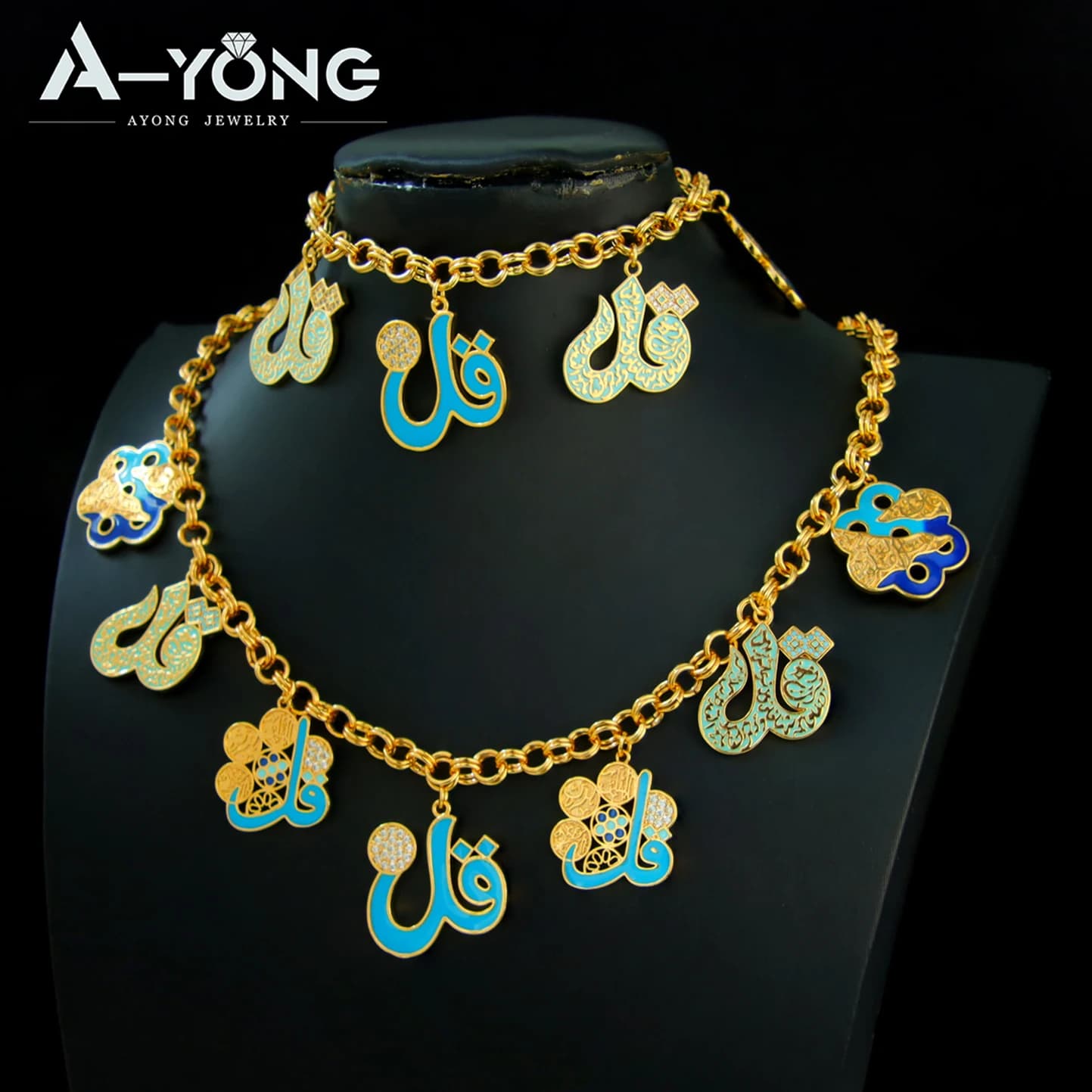 Ensemble de bijoux de mode de dubaï plaqué or 21 carats, Punk italien Hip Hop, collier à breloques, Bracelet marocain pour femmes musulmanes, bijoux Vintage
