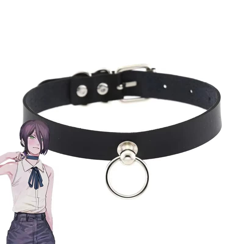 Anime tronçonneuse homme Reze Cosplay tour de cou collier en cuir PU Punk collier tirer anneau chaîne unisexe accessoires de fête