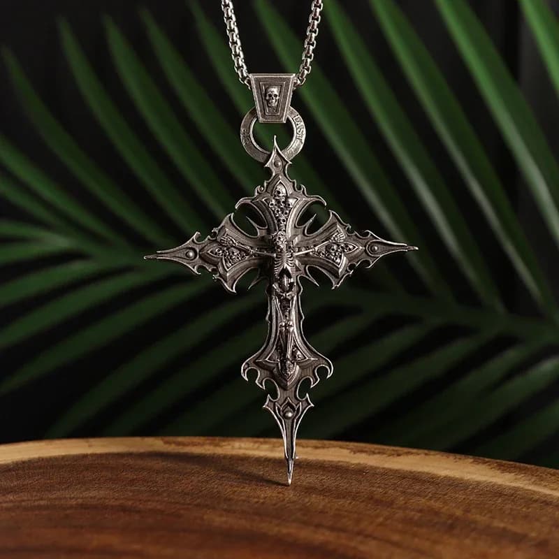 Collier gothique Vintage avec pendentif tête de mort, croix de jésus, bijoux catholiques pour hommes, collier amulette religieuse Punk