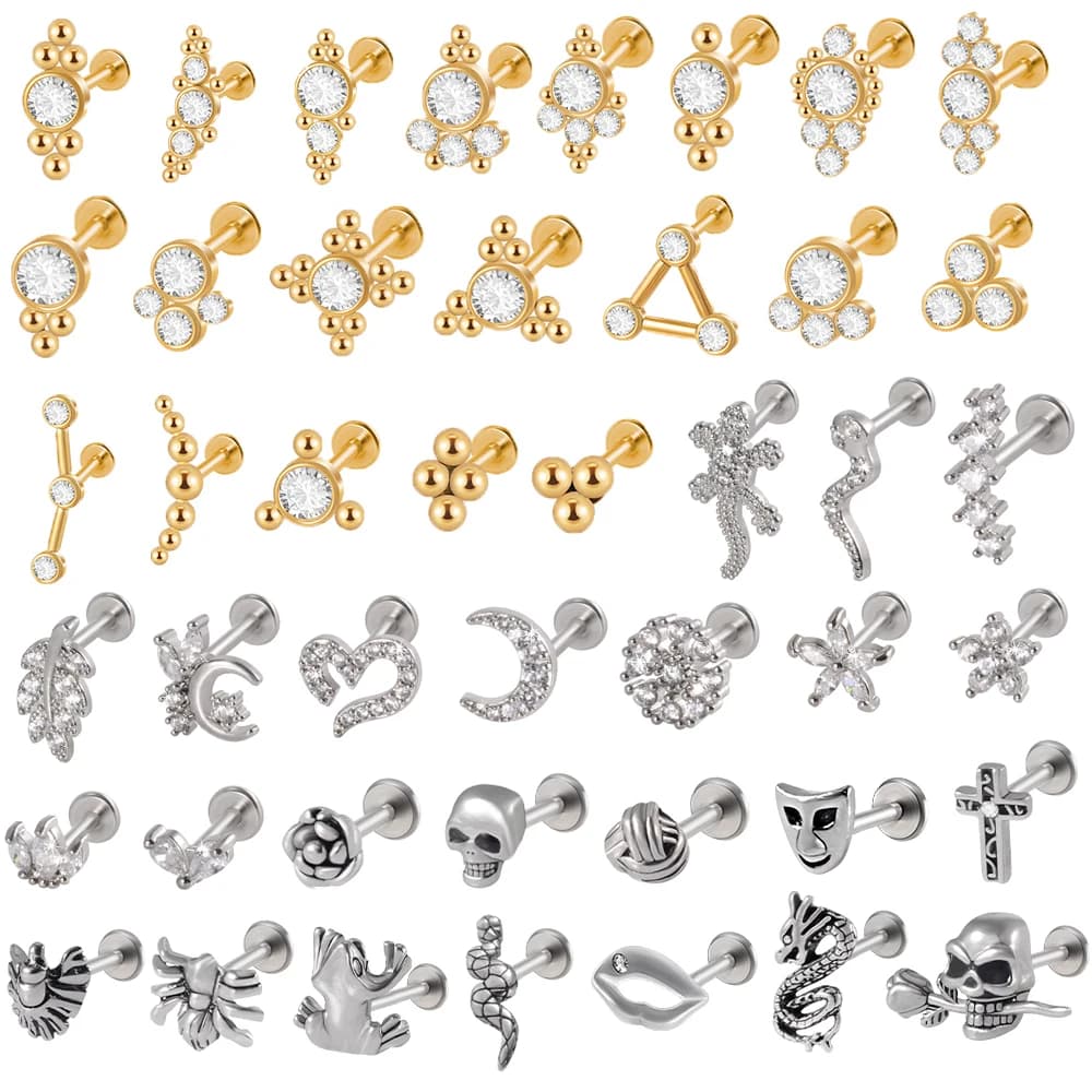 Gros acier chirurgical couleur or plaqué Labret cristal CZ Helix Tragus Cartilage clous d'oreille fil interne Piercing bijoux