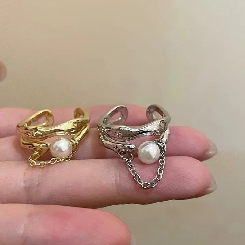 Bague en argent couleur or pour femmes, bijoux en or, perle, doigt ouvert, Vintage, fait à la main, allergie, cadeau d'anniversaire de fête