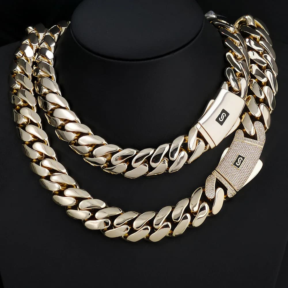 Cadena 14k plaqué or Hip Hop bijoux de luxe chaîne Monaco classique plaine serrure Miami chaîne à maillons cubains hommes collier ras du cou