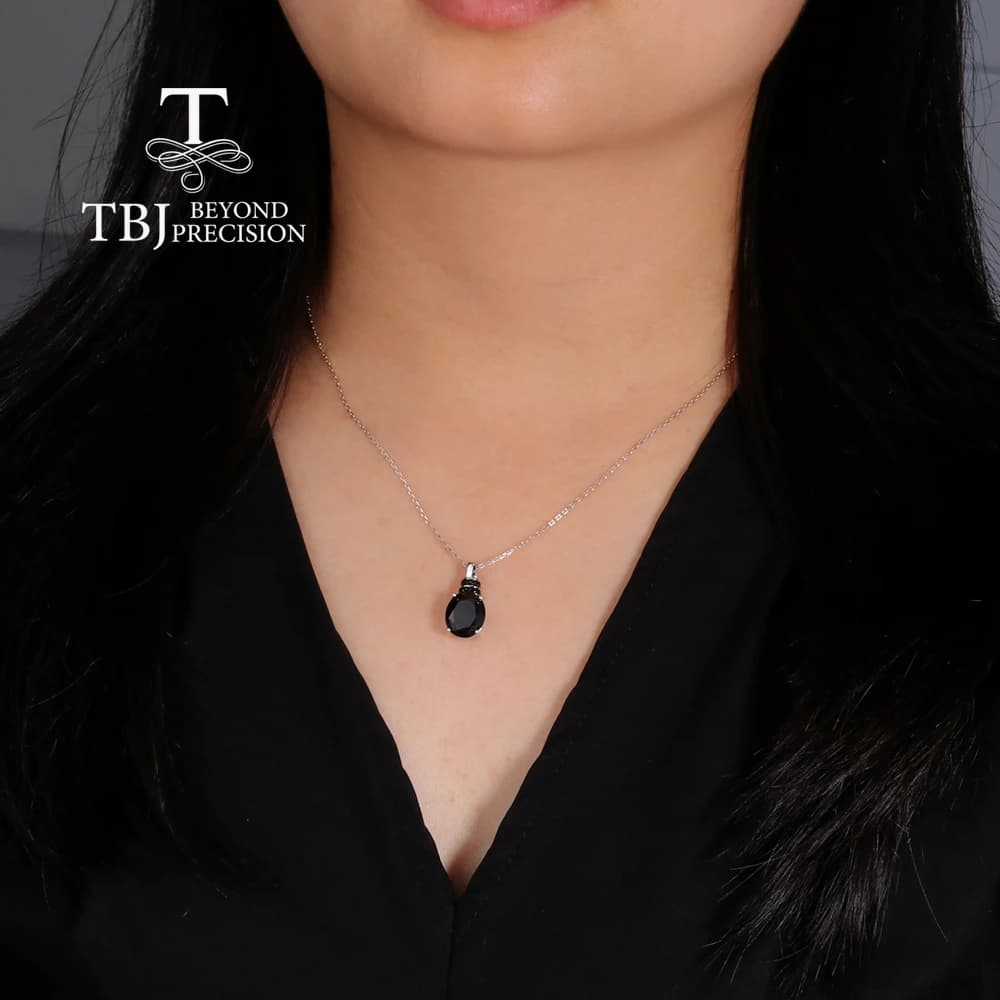 Collier pendentif en spinelle noire naturelle, design tendance 2026, bijoux fins en argent S925 pour femmes et filles, cadeau
