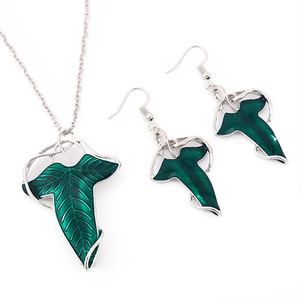 Collier de cuir chevelu vert elfe pour femme, broche elfique, pendentif en alliage, boucles d'oreilles, bijoux cadeaux, breloque vintage, mode