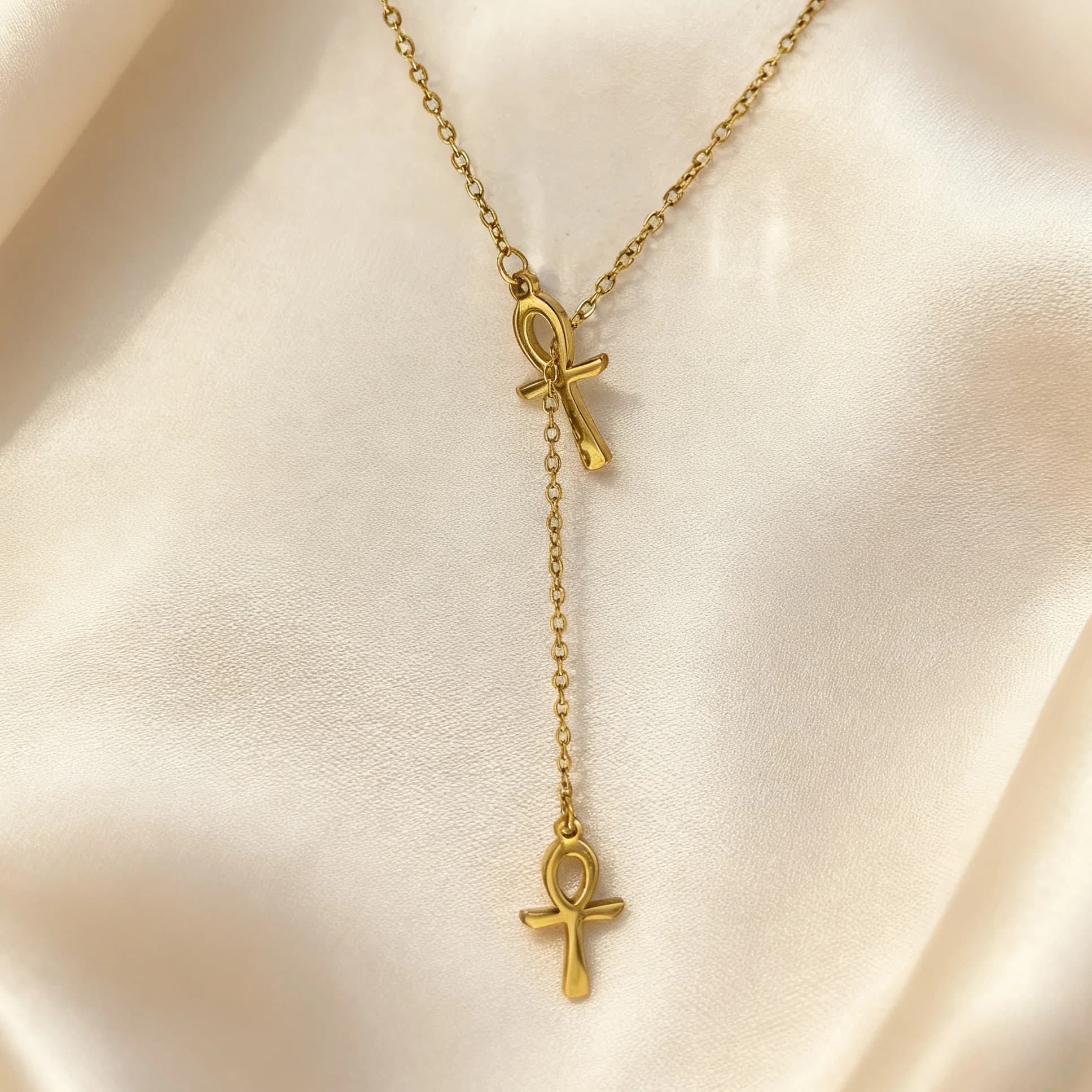 Collier croix égyptienne Double Ankh croix collier à breloques pour femmes Double croix pendentif chaîne réglable collier