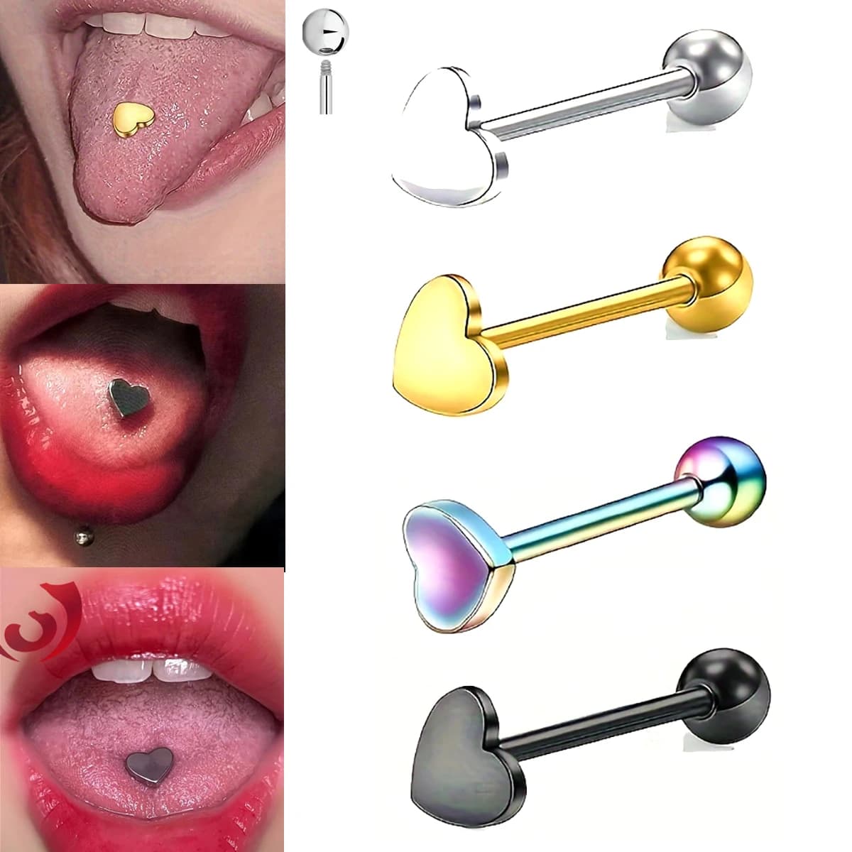 Anneaux de langue 14G, bijoux de perçage de pont en cœur pour anneaux de mamelon de langue G23, haltères de mamelon en titane, barre de mamelon droite de 16mm
