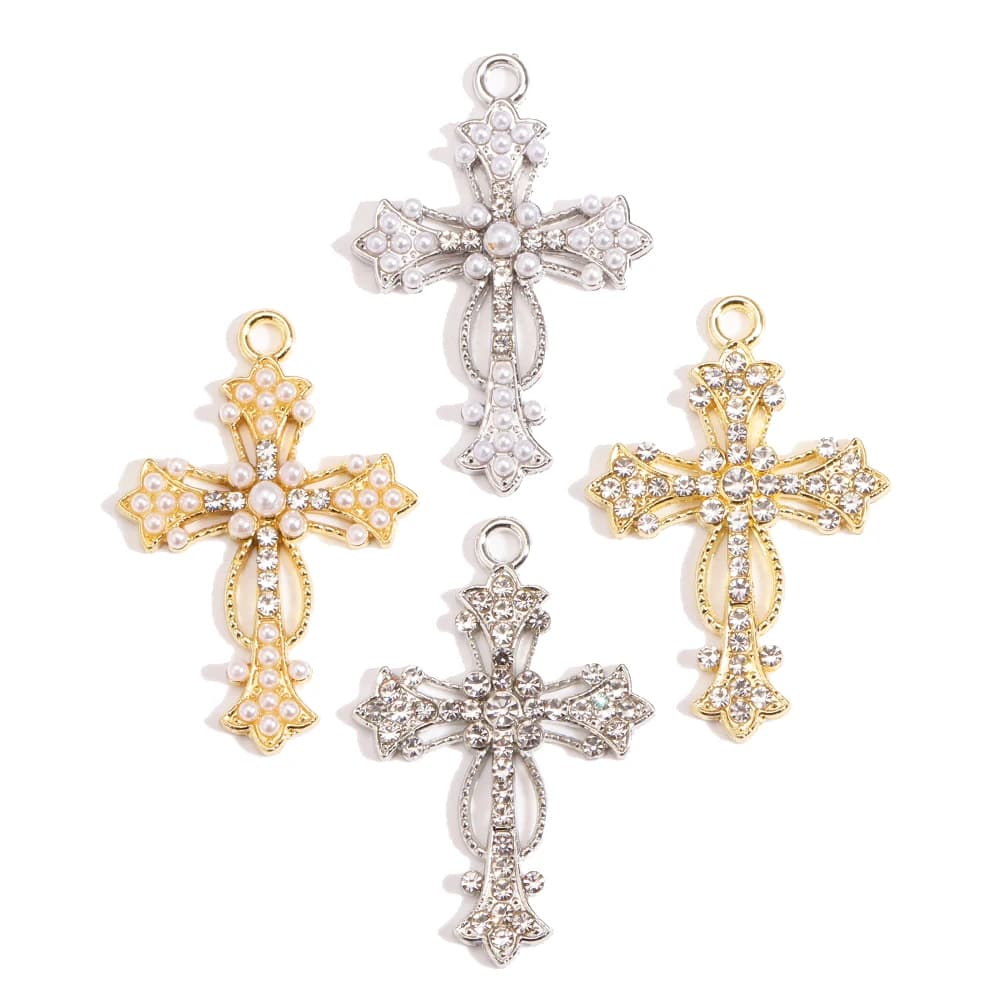 Peixin 10 pièces élégant croix breloques strass bijoux chrétiens pour la mode collier boucles d'oreilles porte-clés bricolage pendentifs faits à la main