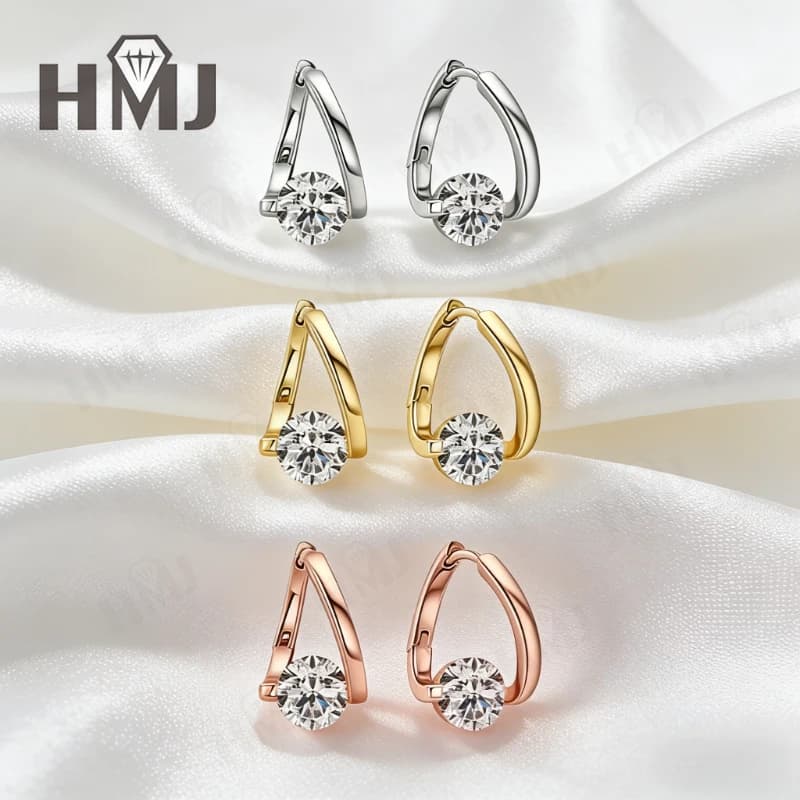 Boucles d'oreilles en argent sterling 925 avec moissanite, 1-2 carats, couleur D, taille brillant rond, bijoux fins, cadeau pour la fête des mères, pour femme, anniversaire