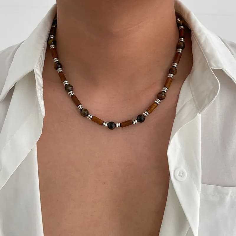 Collier de surfeur en perles de bois pour hommes, mode d'été plage, Simple, géométrique, Tribal, ethnique, chaîne faite à la main, Steampunk, bijoux cadeau