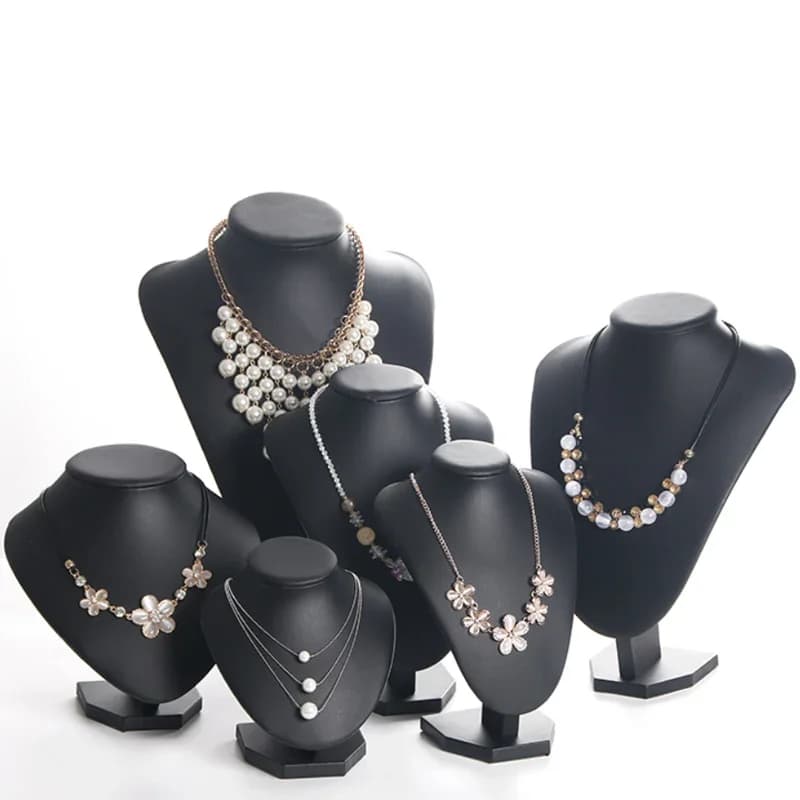 Présentoir à Bijoux en Faux Cuir PU Noir, Mannequin pour Collier, Pendentif, Buste, Support de Cou, Exposant, 6 Options