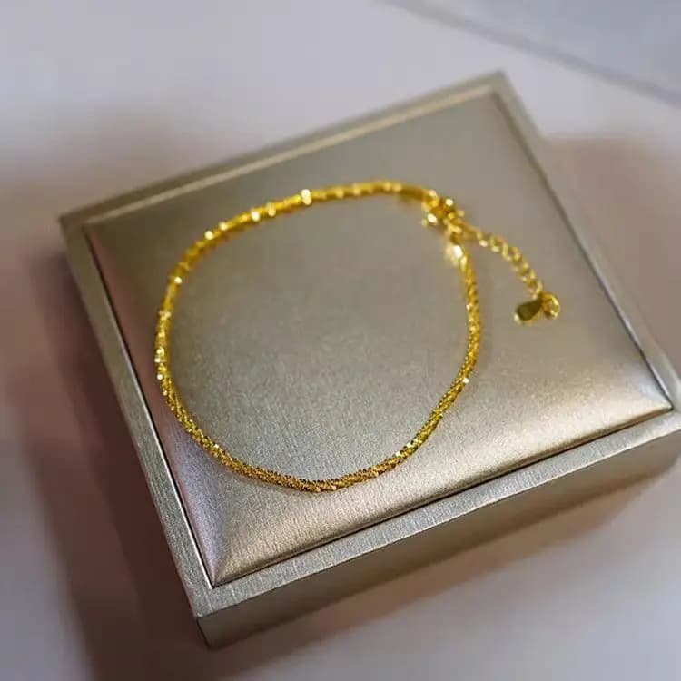 JOfor-Bracelet brillant en or pur 14 carats pour femme, bracelet de mariée, bracelet de mariage, bijoux fins, ne se décolore pas, cadeaux