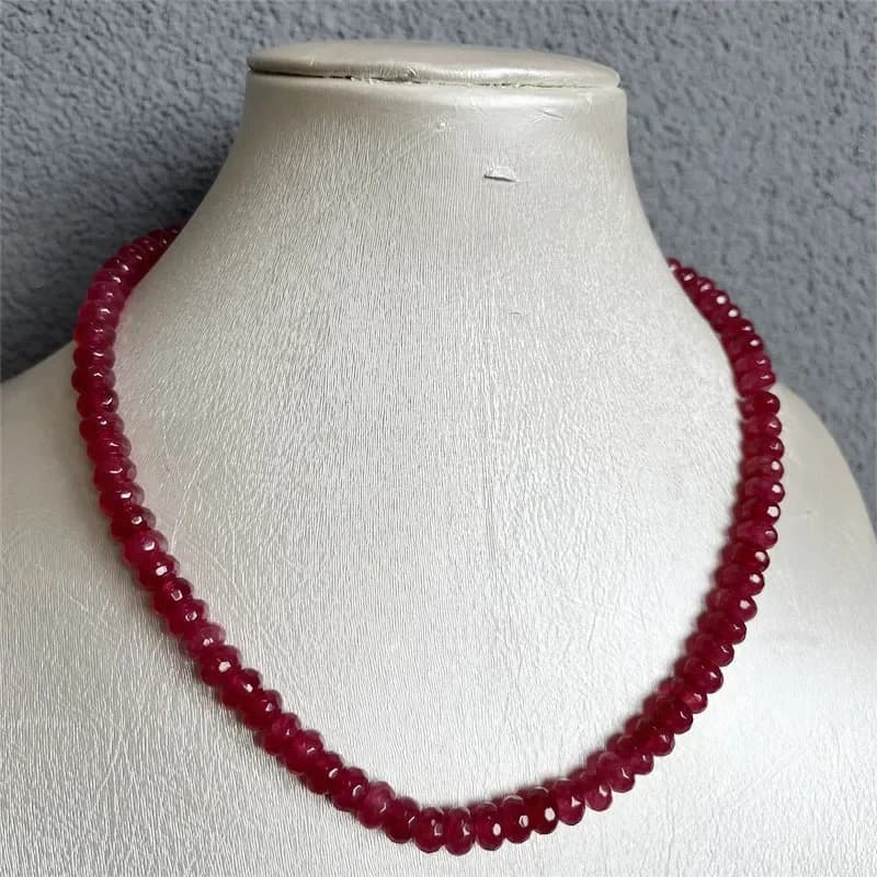 Collier Rare Rouge à Facettes en Pierre Naturelle, Bijou Vintage, Noble, Élégant, Exquis, avec Perles, 5x8mm