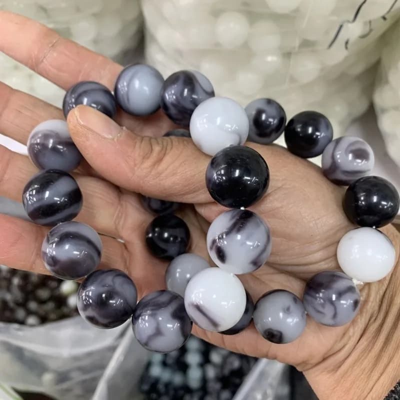 Bracelet naturel bleu et blanc, bijoux en perles rondes pour hommes et femmes