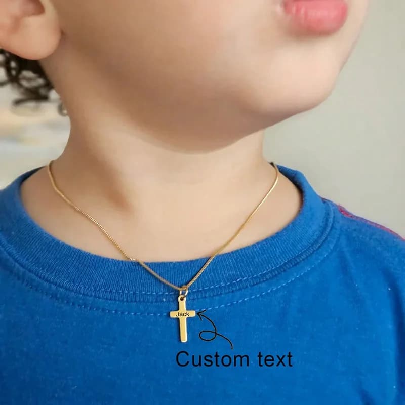 Collier croix plaqué or avec nom gravé personnalisé, pour enfants, filles et garçons, bijoux cadeaux personnalisés pour enfants