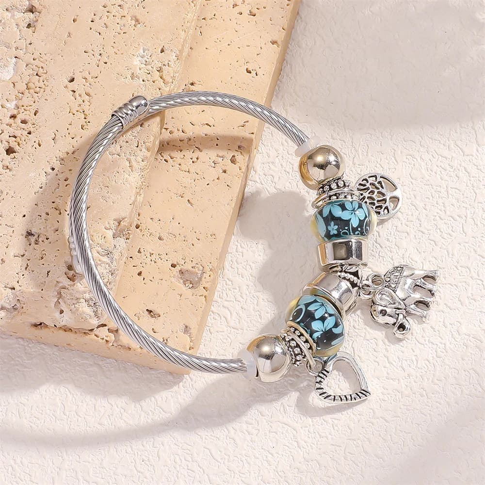 Bracelet arbre de vie Boho avec breloques éléphant pêche
