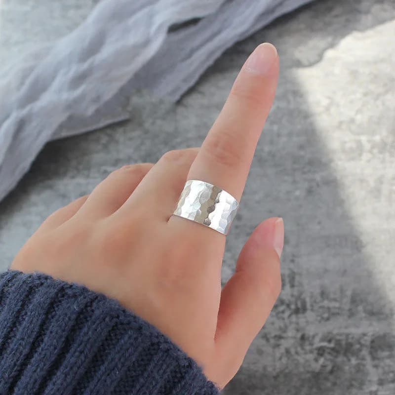 Bague originale en argent 925 avec motif de marteau large, bague classique simple, bijoux de banquet, mode blanche, style unisexe, hommes et femmes