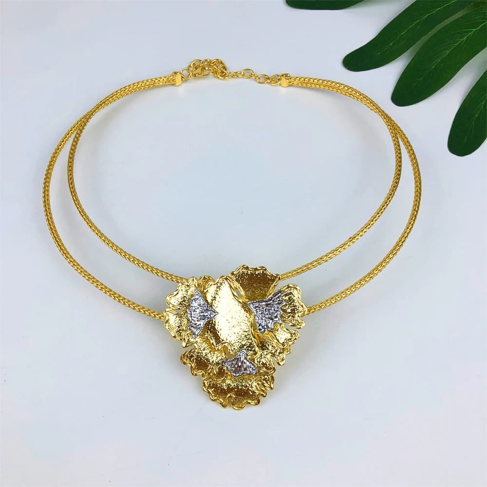 ESALE plaqué or femme ensemble de Bijoux luxueux fleur collier boucles d'oreilles