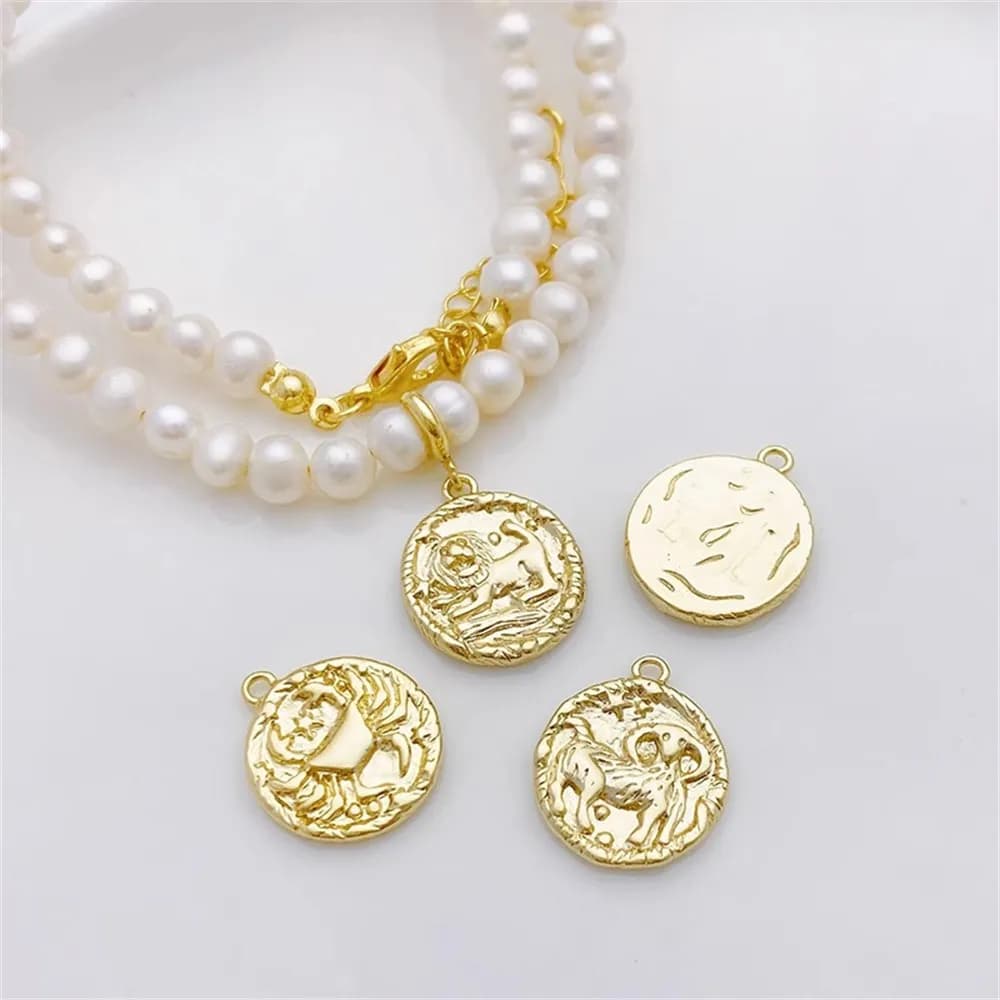 Pendentif à breloque plaqué or 14K, 12 Constellations, fournitures de bijoux à faire soi-même, perles pour collier, Bracelet, accessoires artisanaux