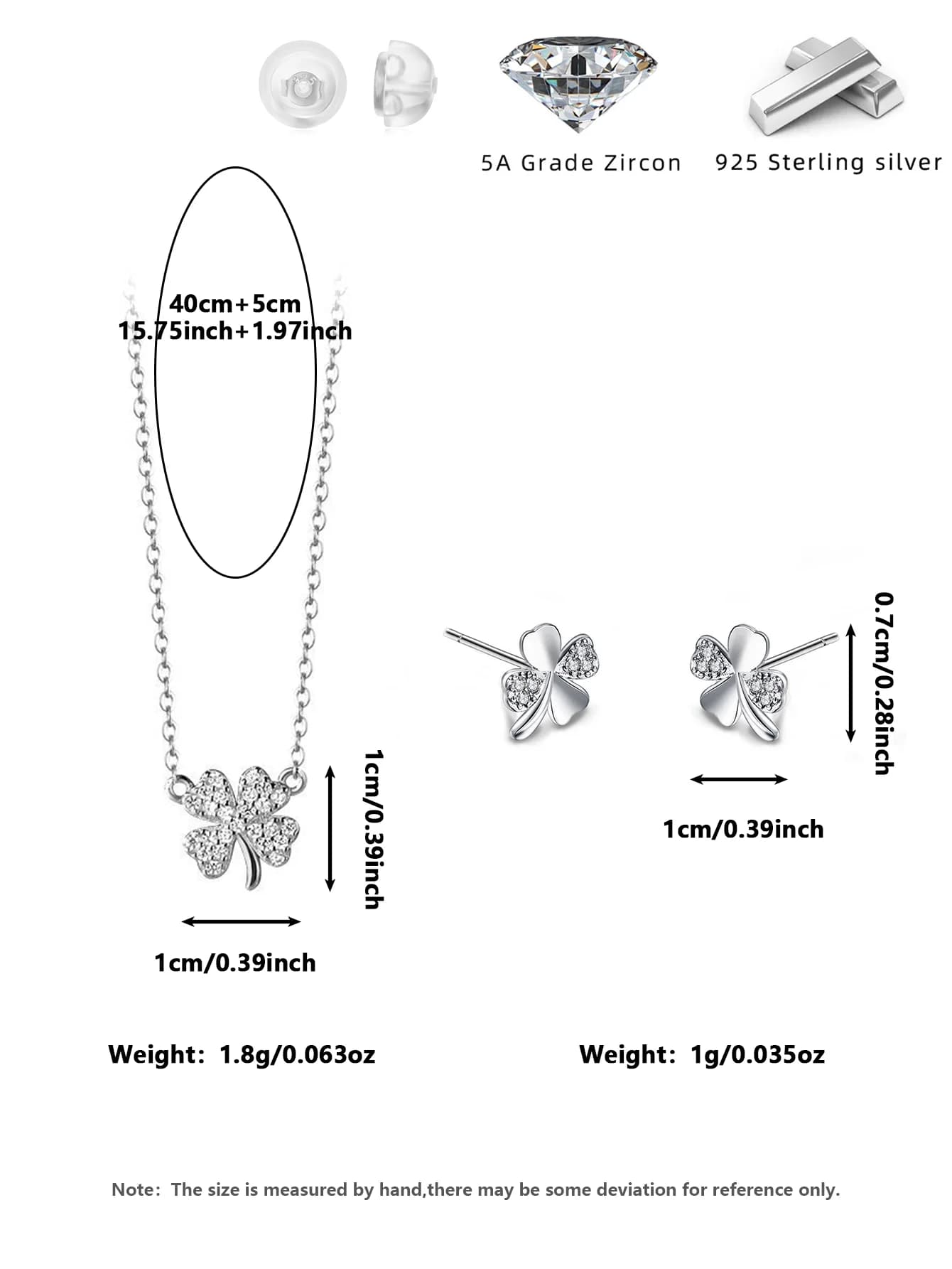 Ensemble de bijoux en argent sterling 925 avec trèfle à quatre feuilles et zircon |   Hypoallergénique, sans nickel, pour un usage quotidien