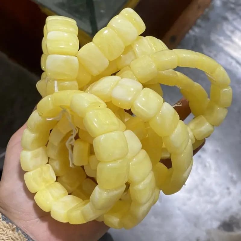Bracelet large élastique en ambre de la Baltique naturel pour hommes et femmes, bracelet en pierre précieuse de cire d'abeille jaune, bijoux de guérison, amulette en véritable ambre
