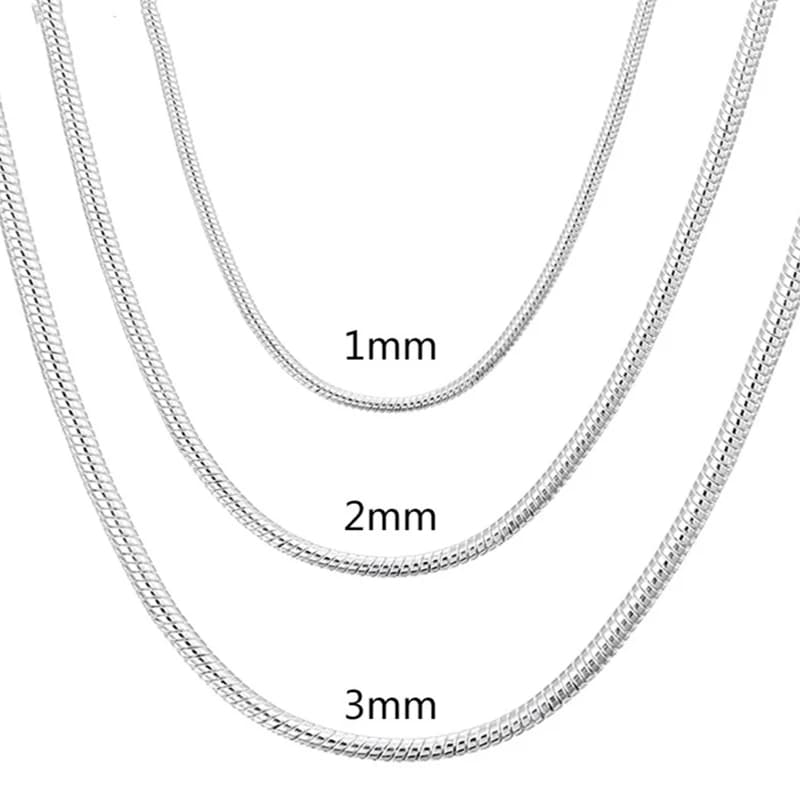 Collier chaîne serpent solide en argent 925, 45-60 cm, 1 mm/2 mm/3 mm, pour homme et femme, bijoux tendance pour pendentif
