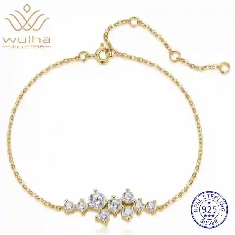 WUIHA – Bracelet en argent Sterling 925, coupe ronde, diamants Moissanite véritables, pour mariage, fiançailles, anniversaire, bijoux fins