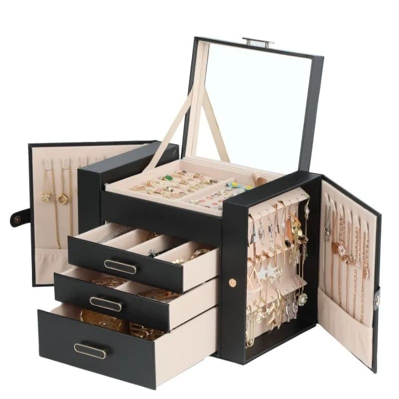 Boîte à bijoux en cuir, colliers, boucles d'oreilles, bagues, boîte de rangement d'accessoires pour femmes, boîtes de rangement, vitrine de bijoux de luxe