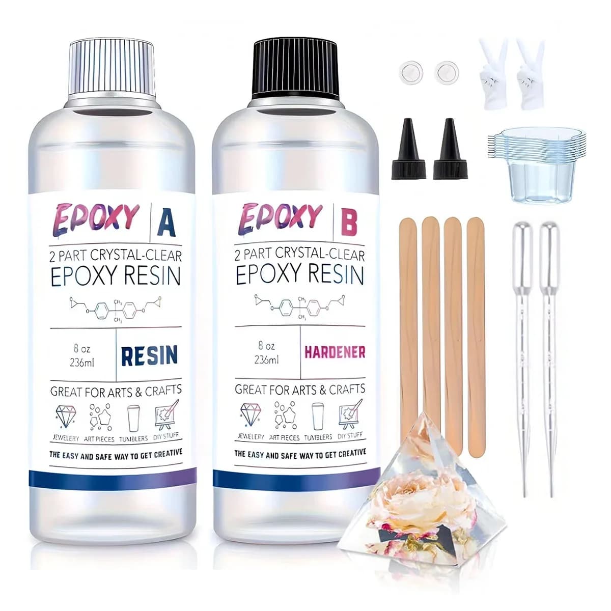 Kit de résine époxy 3.4oz/6.8oz/16oz-résine époxy liquide transparente, adaptée à la fabrication de bijoux et au moulage de moules artisanaux de bricolage