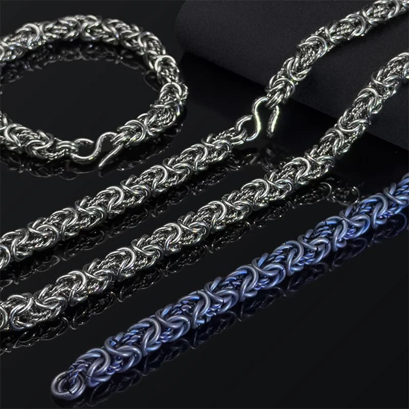Collier hypoallergénique en titane pour hommes, chaîne d'anneaux imbriqués de 9mm, bijoux artisanaux respectueux de la peau, léger, usage quotidien