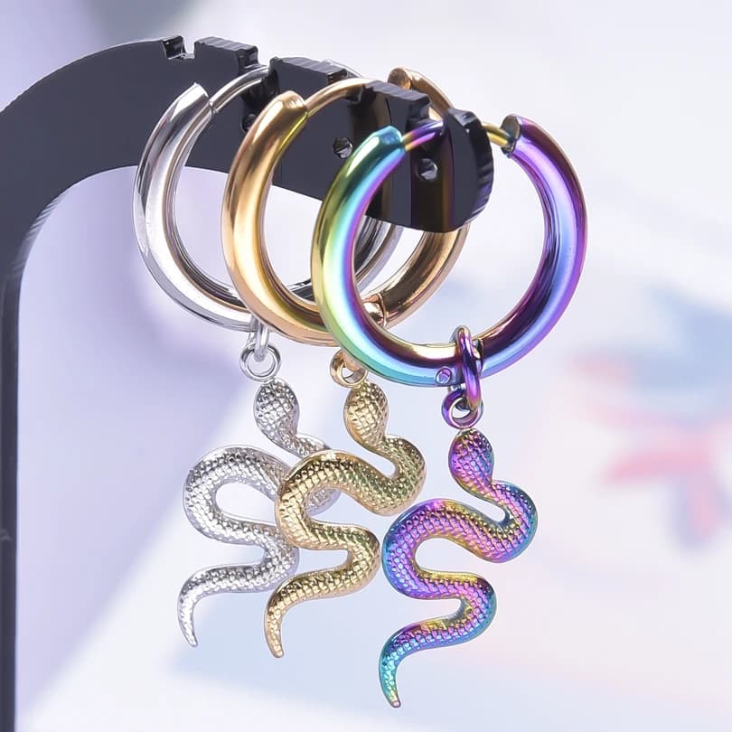 Serpent serpent breloque boucle d'oreille en acier inoxydable bijoux/boucles d'oreilles pour femmes hommes pendentif Animal oreille Piercing cerceau Oorbellen fête fille