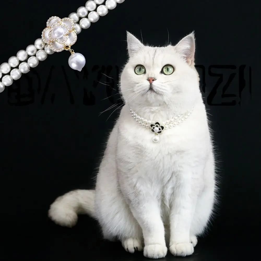 Collier Double couche en perles pour animaux de compagnie, doux et réglable, chaîne de cou de chat, pendentif fleur, collier de princesse pour chien, mariage