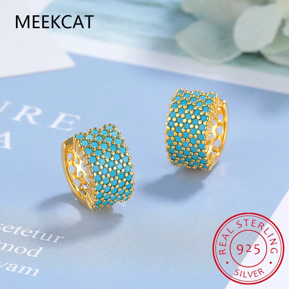 Boucles d'oreilles Vintage Turquoise élégantes en argent Sterling 2024, créoles de luxe à breloques pour femmes, bijoux de mariage, RHE858, nouvelle collection 925