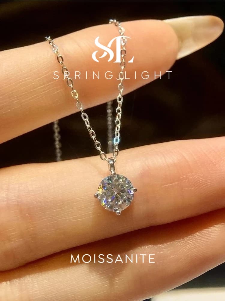 Collier pendentif rond classique en moissanite certifiée de luxe pour femmes, chaîne en argent sterling 925, bijoux de mariage