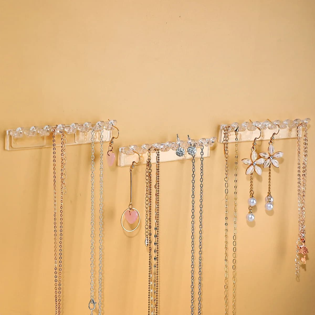 Paquet de 3 porte-colliers, organisateur de colliers mural avec 8 crochets, pour suspendre des bijoux, des bracelets, des bracelets et des bagues