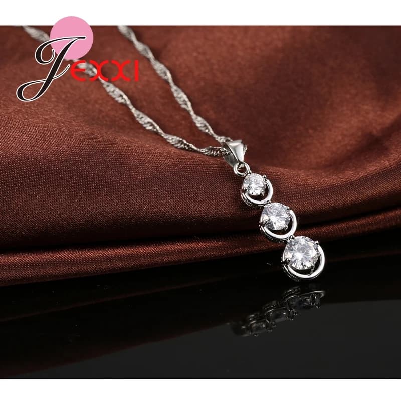 Ensemble de bijoux en argent Sterling 925, perles de cristal, collier goutte, pompon, boucles d'oreilles, Piercing, Brincos, mariage