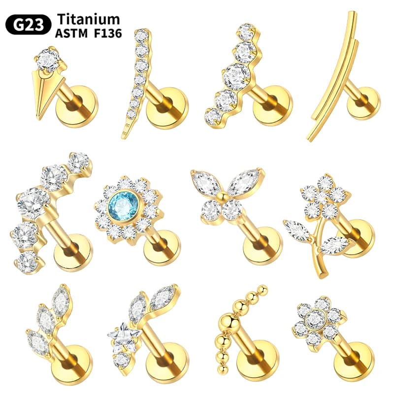 Piercing de Cartilage d'oreille en titane, 1 pièce, boucle d'oreille à dos plat, fil interne, croix papillon, Helix Tragus, bijoux de perçage 16G