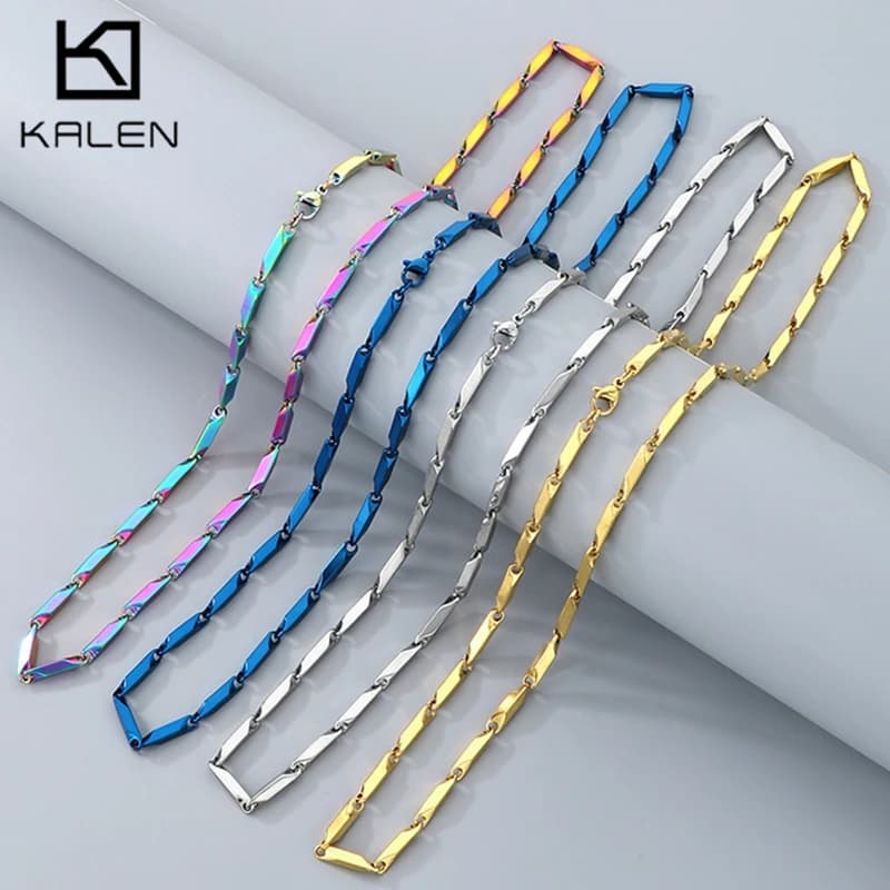 Kalen – collier chaîne à maillons épais pour hommes, Hip Hop, couleur colorée/bleu/or, bijoux tendance en acier inoxydable, accessoires de 60CM de longueur