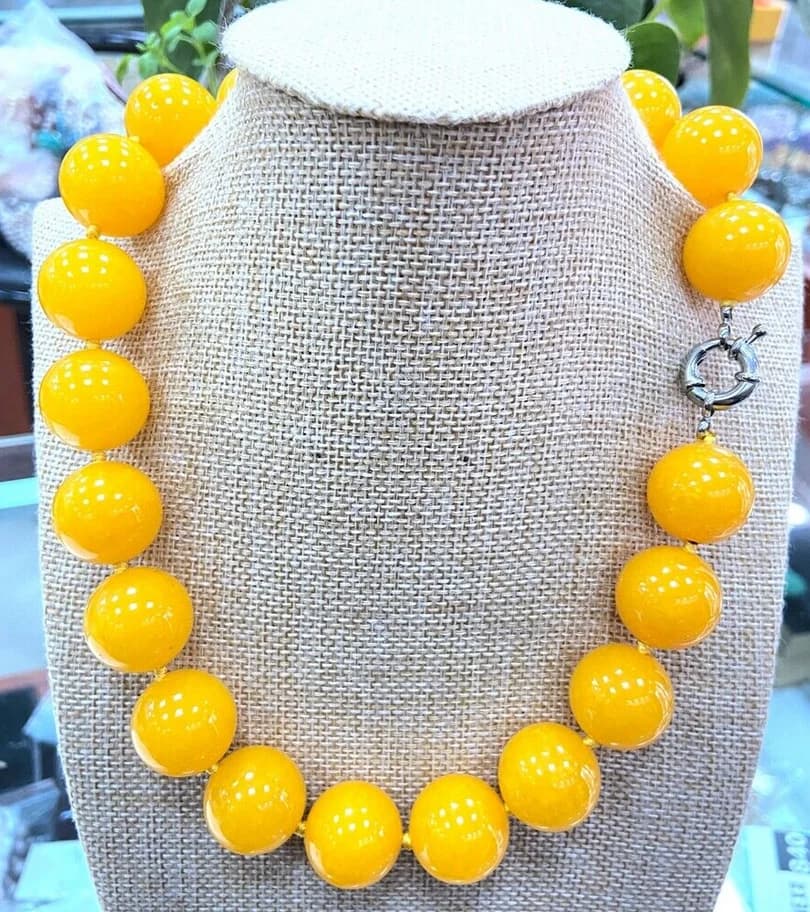 Nouveau collier de bijoux énorme 20mm naturel jaune Jade pierres précieuses perles nouées